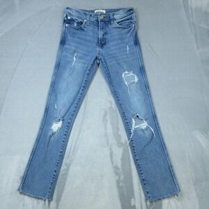 Gap 1969 Jeans Womens 28 Blue High Rise Slim Straight Distressed Raw Hem Stretch